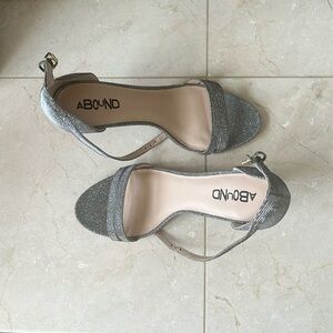 7M women’s sandals, Abound silver sparkly ankle strap buckle closure.